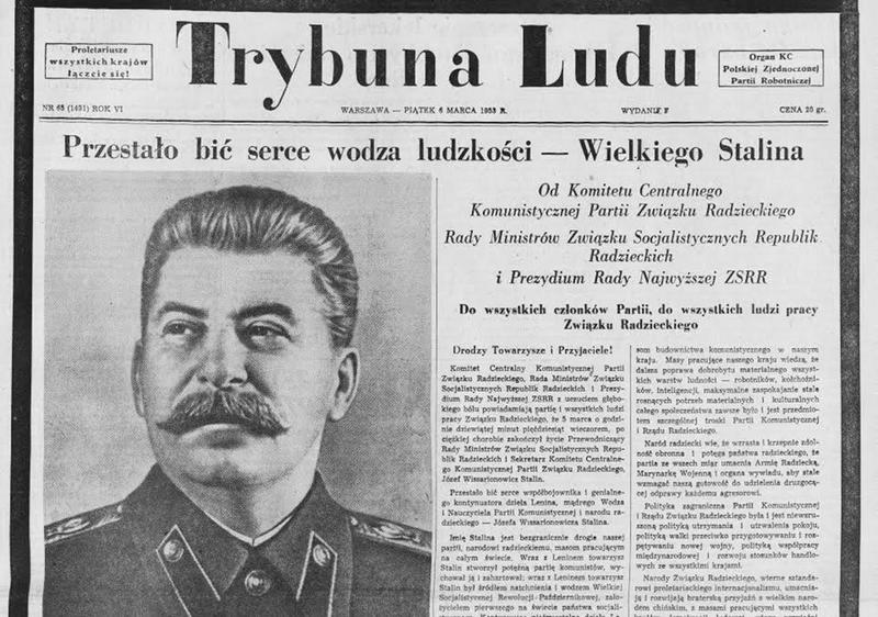 Pierwsza strona Trybuny Ludu z artykułem o śmierci Józefa Stalina